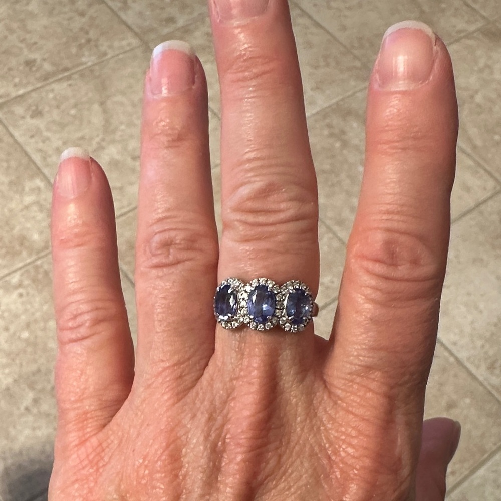 Tanzanite and white zircon ring in 925 sterling silver. Size 8 - Picture 5 of 7